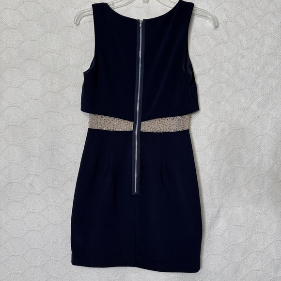 Aqua Navy Sheath Dress Size 0 Beaded Cutout Waist Cocktail Evening - Picture 2 of 6